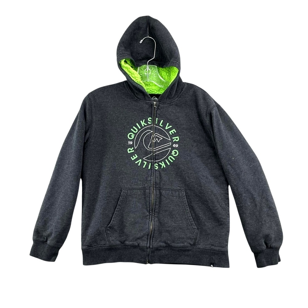 Quiksilver Hoodie Youth Boys Medium 10/12 Sherpa Lined Full Zip Travel Outdoor